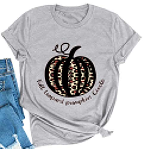 Women Fall Leopard Pumpkin Circle T-Shirt Pumpkin Shirt