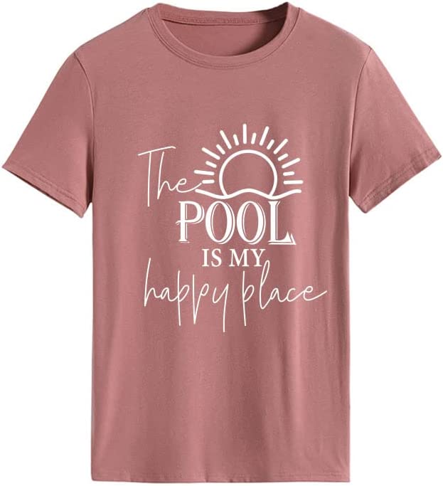 Women Family Trip T-Shirt The Pool is My Happy Place Summer Trip Tee