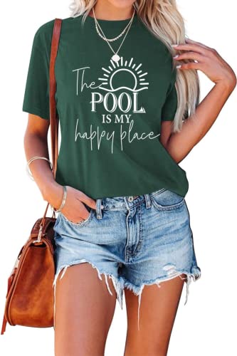Women Family Trip T-Shirt The Pool is My Happy Place Summer Trip Tee