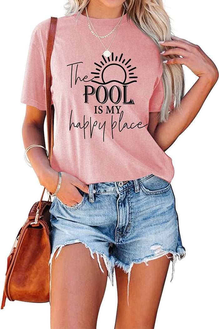 Women Family Trip T-Shirt The Pool is My Happy Place Summer Trip Tee