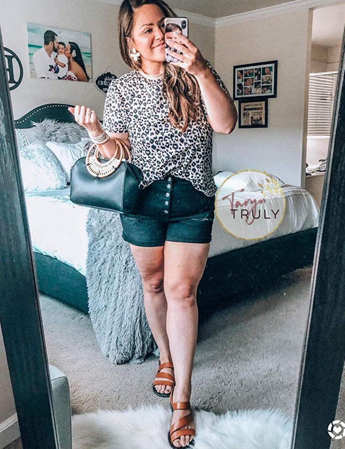 Women Fashion Leopard Pattern T-Shirt Basic Top