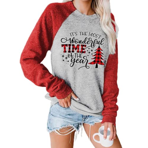 Women Fashion Sweater Christmas Tree Print Round Neck Long Sleeve Sweatshirt