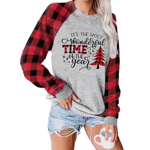 Women Fashion Sweater Christmas Tree Print Round Neck Long Sleeve Sweatshirt