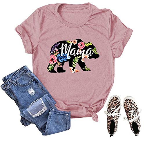 Women Floral Mama Bear T-Shirt Mama Graphic Shirt