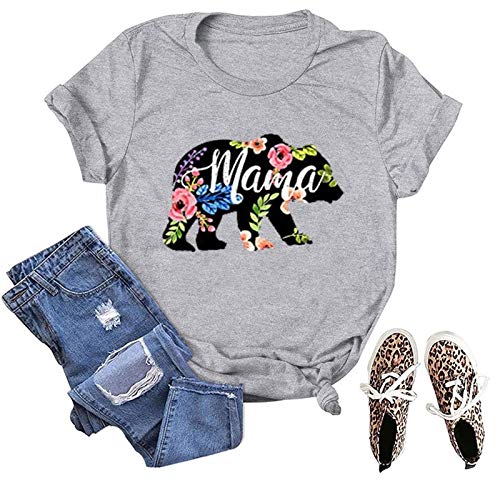 Women Floral Mama Bear T-Shirt Mama Graphic Shirt