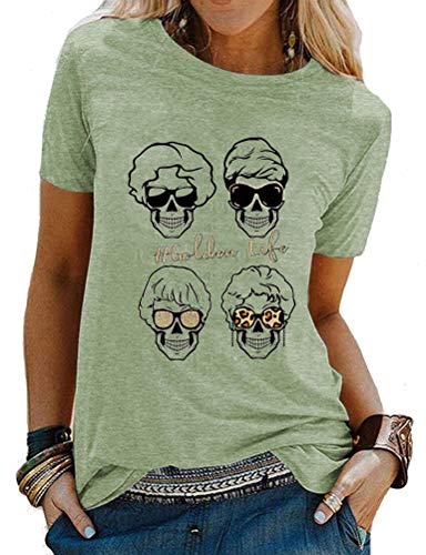 Women Golden Life Leopard Skull Sunglasses T-Shirt
