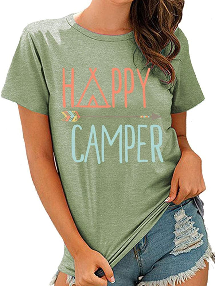 Women Happy Camper T-Shirt Camping Shirt