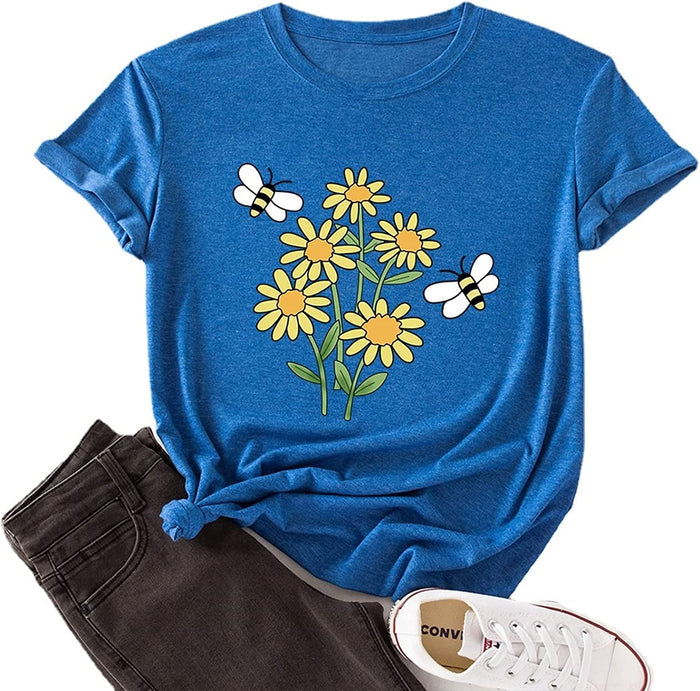 Women Happy Daisy Bees Cute Shirt Bee Kind Flower Tshirt