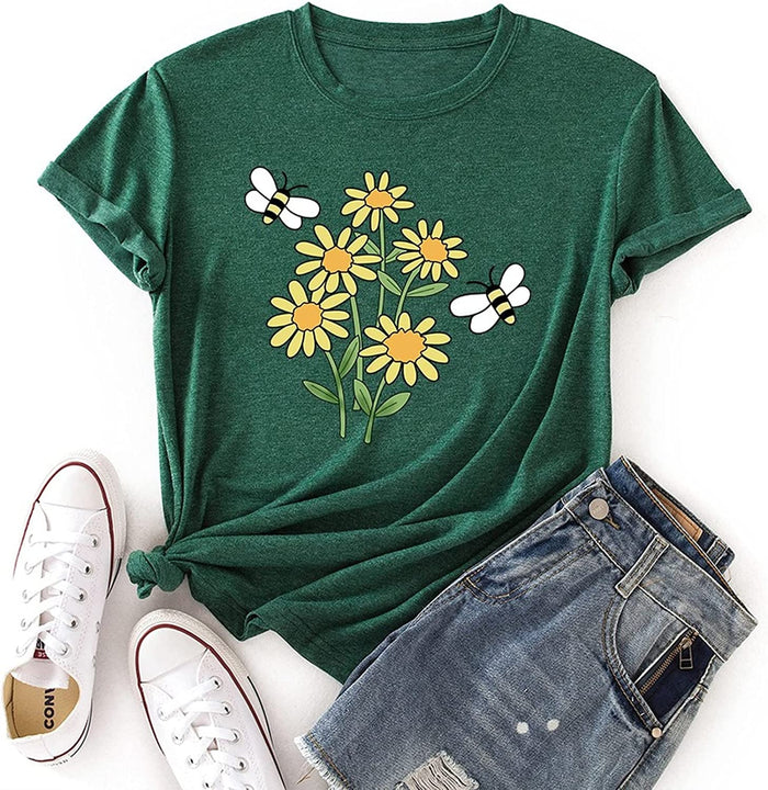 Women Happy Daisy Bees Cute Shirt Bee Kind Flower Tshirt
