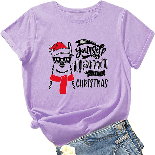 Women Have Yourself A Llama Little Christmas T-Shirt Cute Christmas Shirt