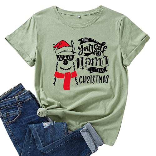 Women Have Yourself A Llama Little Christmas T-Shirt Cute Christmas Shirt