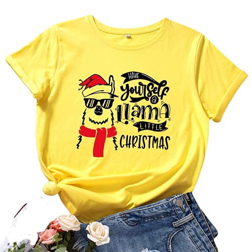 Women Have Yourself A Llama Little Christmas T-Shirt Cute Christmas Shirt