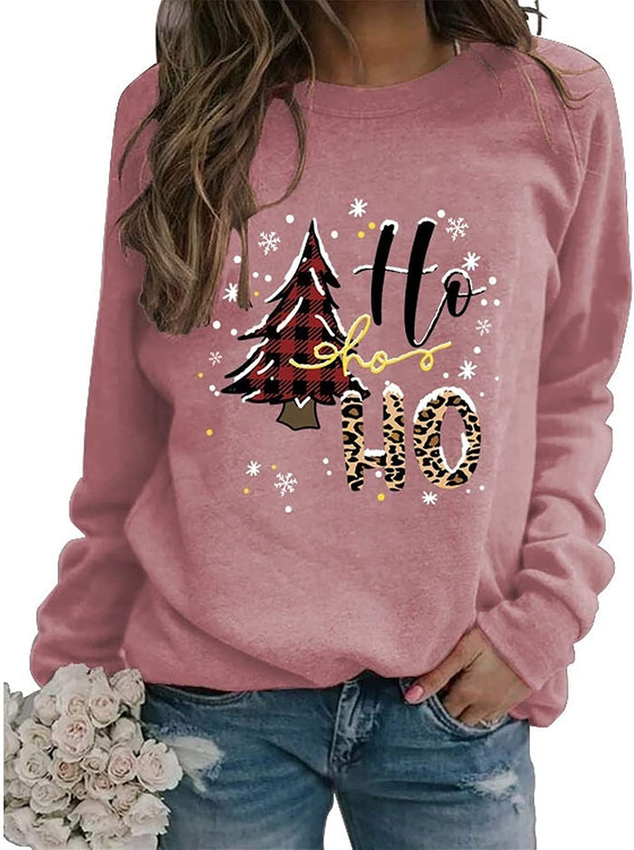 Women Ho Ho Ho Christmas Sweatshirt Christmas Tree Snowflake Graphic Shirt