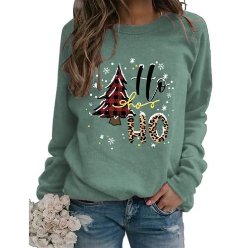 Women Ho Ho Ho Christmas Sweatshirt Christmas Tree Snowflake Graphic Shirt