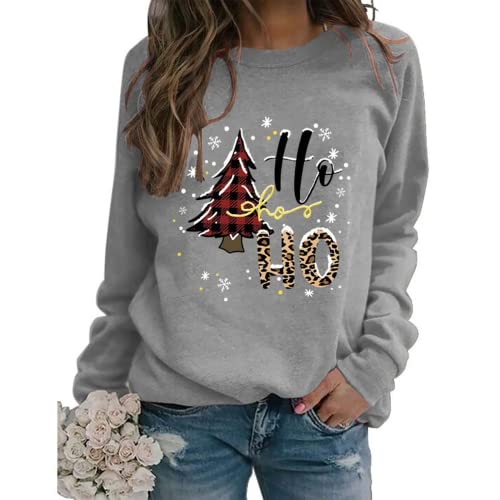 Women Ho Ho Ho Christmas Sweatshirt Christmas Tree Snowflake Graphic Shirt