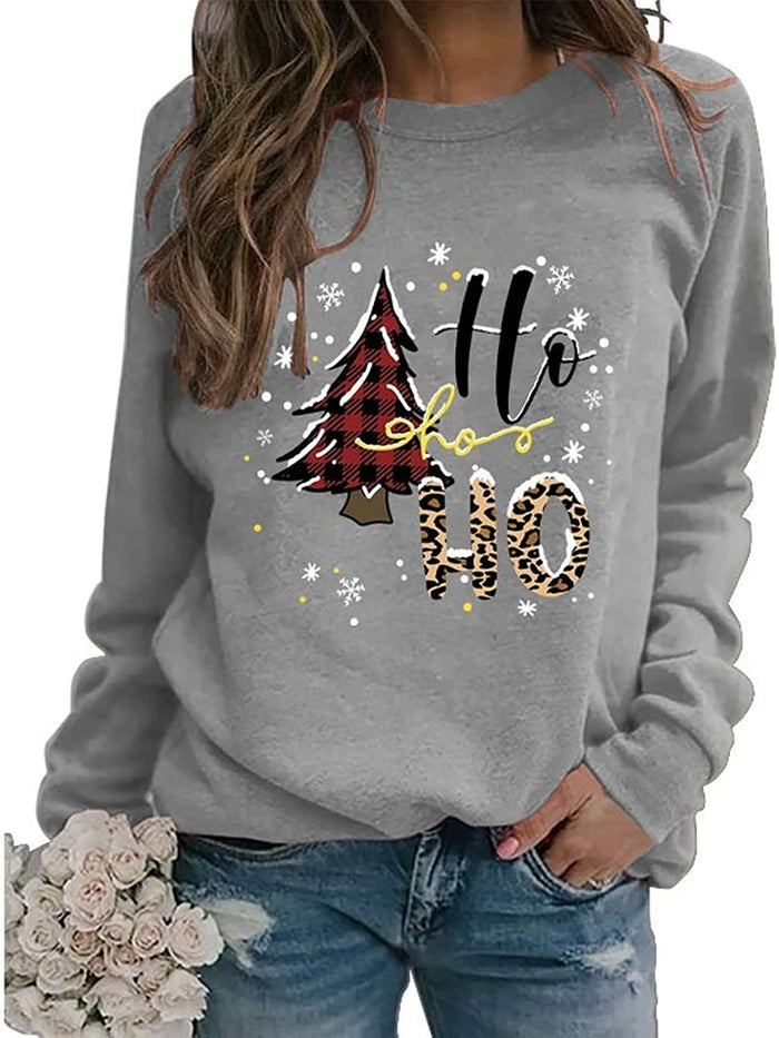 Women Ho Ho Ho Christmas Sweatshirt Christmas Tree Snowflake Graphic Shirt