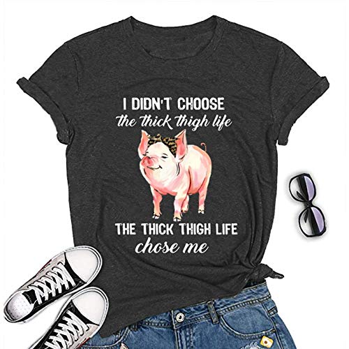 Women I Didn't Choose The Thick Thigh Life Funny T-Shirt Pink Pigs with Bandana Cute Shirt