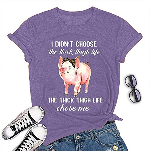 Women I Didn't Choose The Thick Thigh Life Funny T-Shirt Pink Pigs with Bandana Cute Shirt