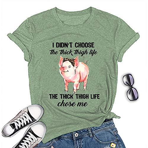 Women I Didn't Choose The Thick Thigh Life Funny T-Shirt Pink Pigs with Bandana Cute Shirt