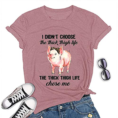 Women I Didn't Choose The Thick Thigh Life Funny T-Shirt Pink Pigs with Bandana Cute Shirt