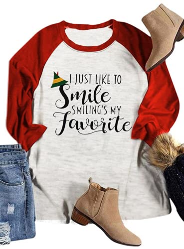 Women I Just Like to Smile Smiling's My Favorite X-Mas Blouse 3/4 Sleeve Christmas Shirt