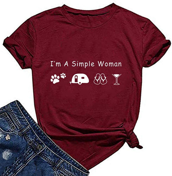 Women I'm A Simple Woman T-Shirt Paws Car Flip Flops Wine Shirt