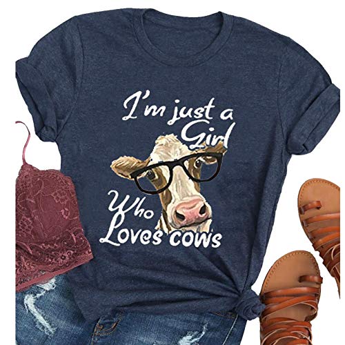 Women I'm Just A Girl Who Loves Cows T-Shirt Cute Cow Lover Shirt
