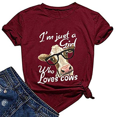 Women I'm Just A Girl Who Loves Cows T-Shirt Cute Cow Lover Shirt