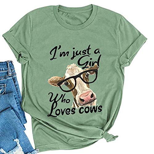 Women I'm Just A Girl Who Loves Cows T-Shirt Cute Cow Lover Shirt