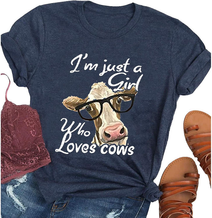 Women I'm Just A Girl Who Loves Cows T-Shirt Cute Cow Lover Shirt