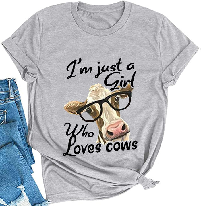 Women I'm Just A Girl Who Loves Cows T-Shirt Cute Cow Lover Shirt
