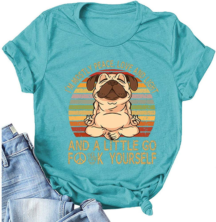 Women I'm Mostly Peace Love and Light T-Shirt Funny Yoga Shirt