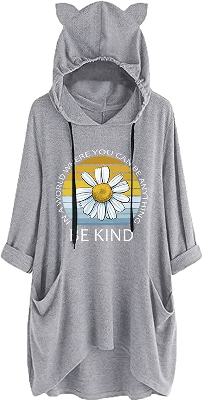 Women In A World Where You Can Be Anything Be Kind Shirt Blouse with Cat Ears Pockets