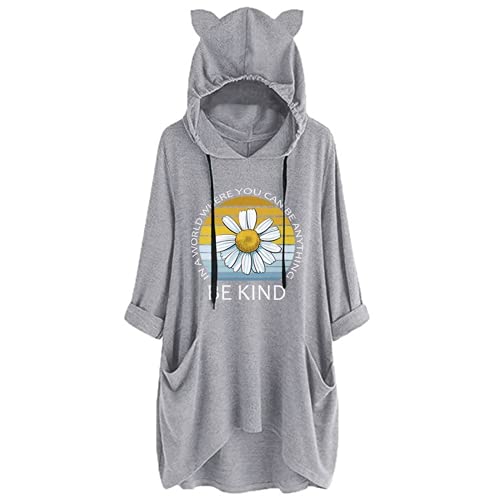 Women In A World Where You Can Be Anything Be Kind Shirt Blouse with Cat Ears Pockets