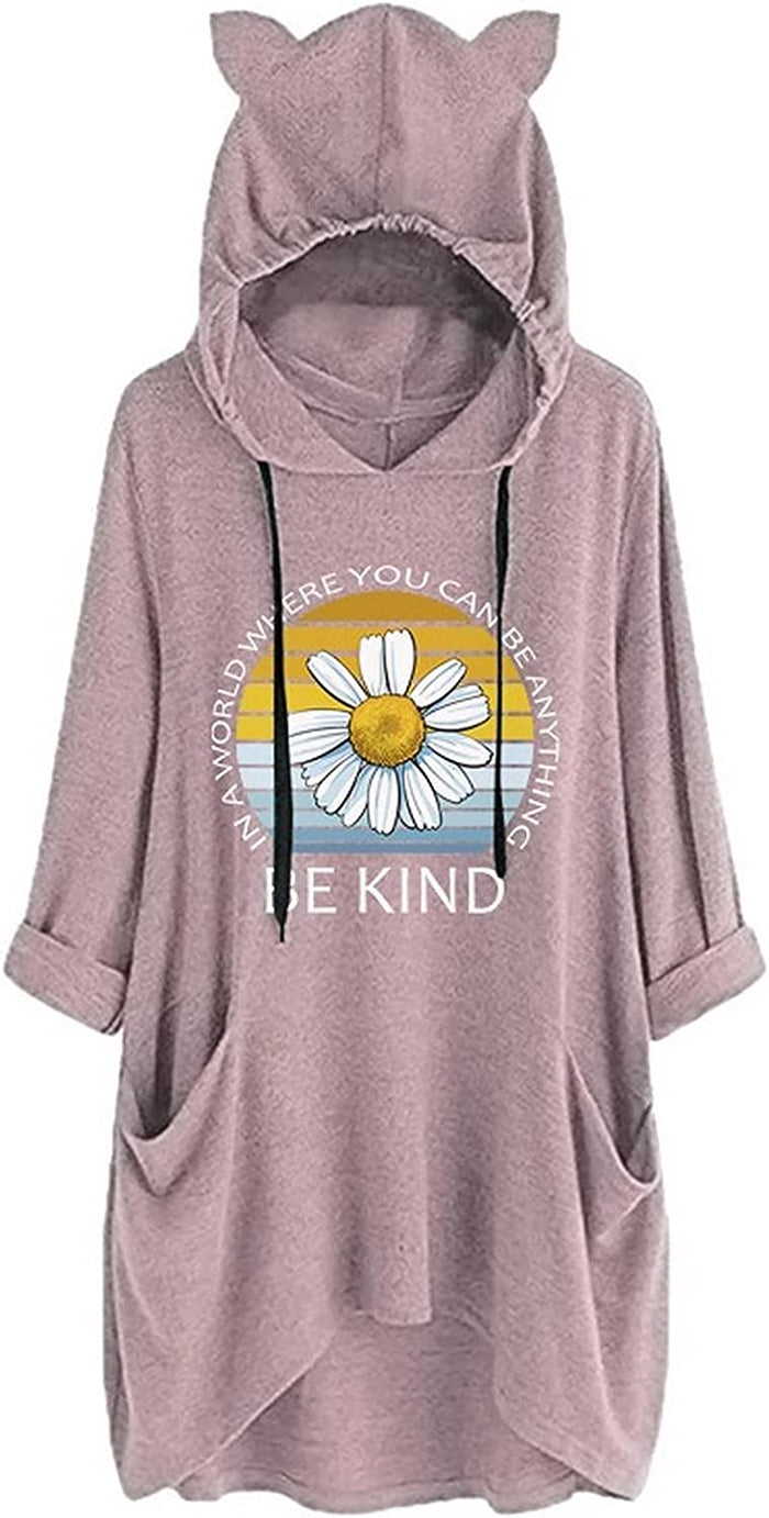 Women In A World Where You Can Be Anything Be Kind Shirt Blouse with Cat Ears Pockets