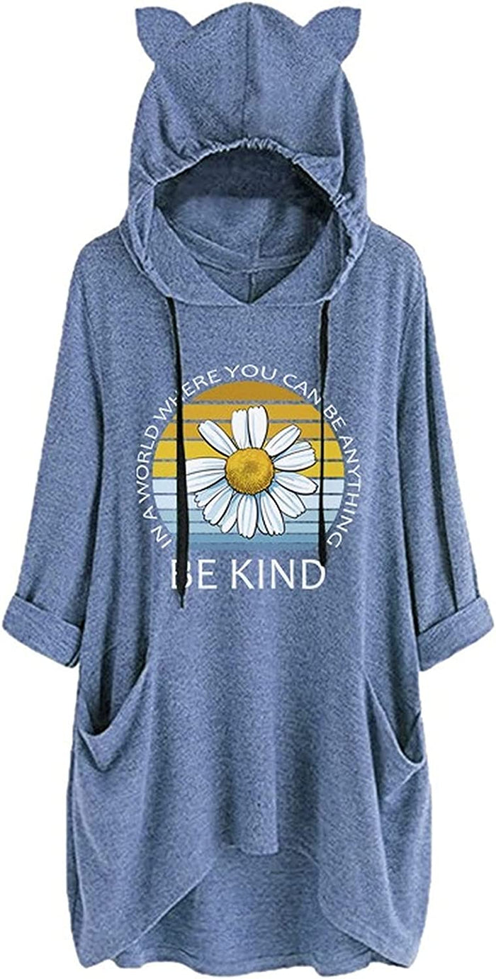 Women In A World Where You Can Be Anything Be Kind Shirt Blouse with Cat Ears Pockets