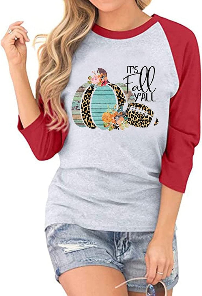 Women It's Fall Y'all Shirt 3/4 Raglan Sleeves Halloween Shirt