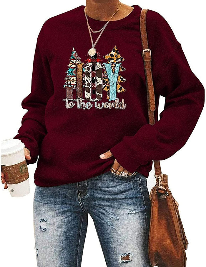 Women Joy To The World Graphic Sweatshirt Buffalo Plaid Christmas Shirt