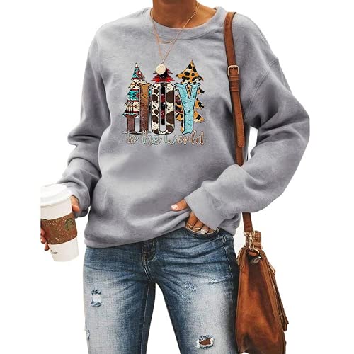 Women Joy To The World Graphic Sweatshirt Buffalo Plaid Christmas Shirt