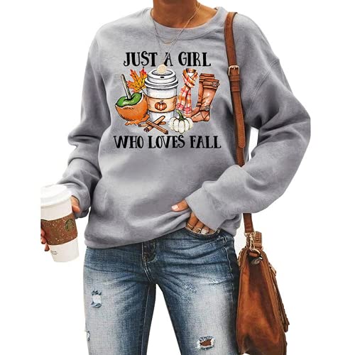 Women Just A Girl Who Loves Fall Sweatshirt Long Sleeve Graphic Shirt
