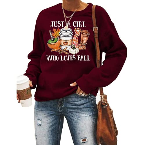 Women Just A Girl Who Loves Fall Sweatshirt Long Sleeve Graphic Shirt
