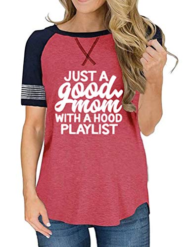 Women Just a Good Mom with a Hood Playlist T-Shirt