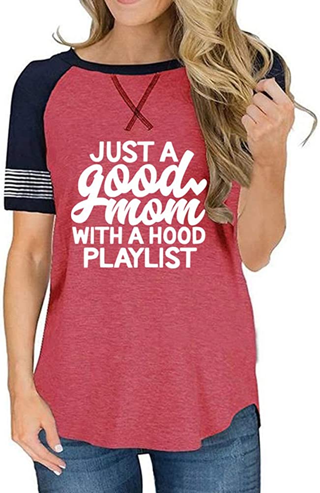 Women Just a Good Mom with a Hood Playlist T-Shirt