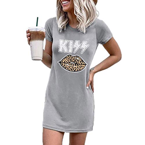Women Kiss Leopard Lips Shirt Lipstick Tunic Shirt Mini Dress