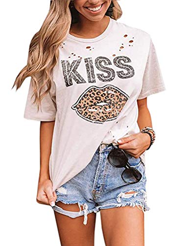 Women Kiss Leopard Lips T-Shirt Lipstick Hollow Out Shirt