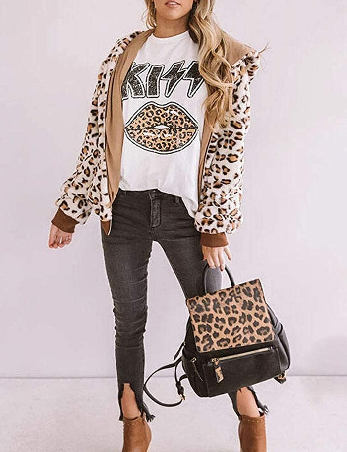 Women Kiss Leopard Lips T-Shirt