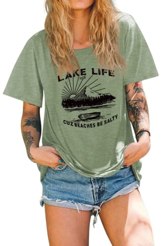 Women Lake Life Shirt Cuz Beaches Be Salty Tees Tops