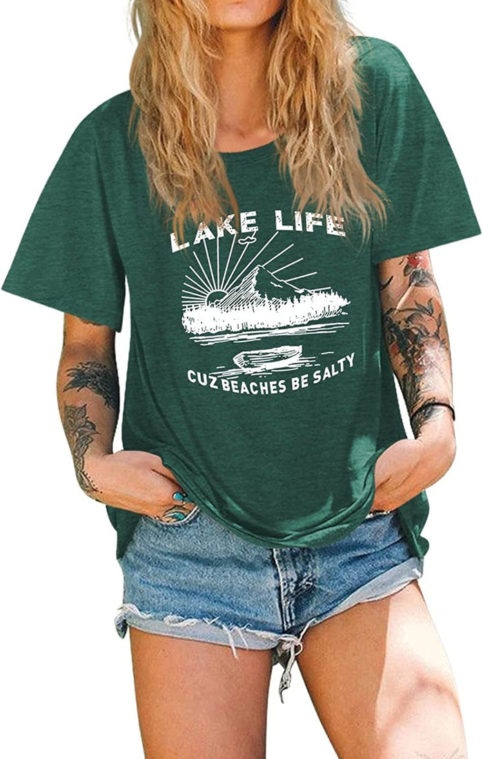 Women Lake Life Shirt Cuz Beaches Be Salty Tees Tops