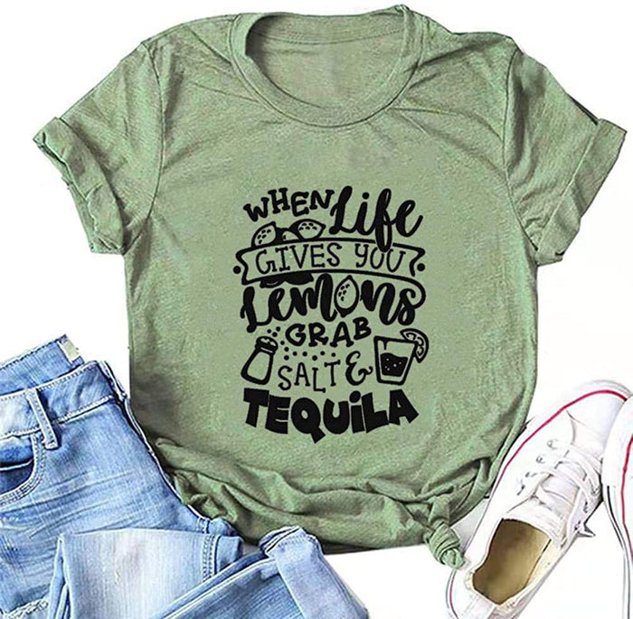 Women Lemon Shirt When Life Gives You Lemons Grab Salt & Tequila T-Shirt