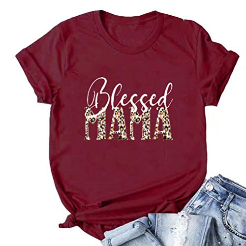Women Leopard Blessed Mama T-Shirt Mama Shirt Gift for Mom
